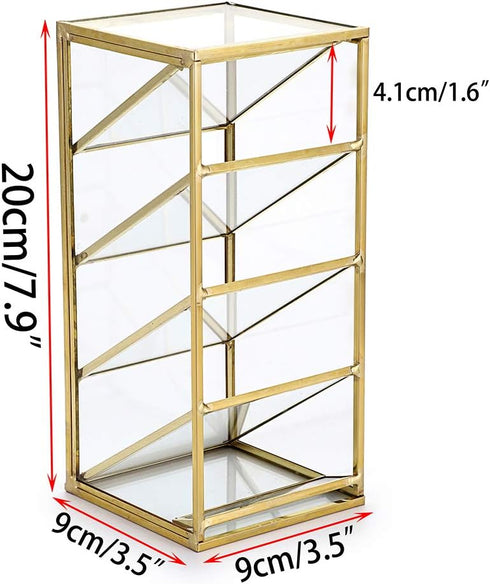 Hipiwe (4 Vintage Gold Metal Desk Organizer - Glass Make up Brushes lipstick Holder Dresser Organizer Pen Pencil