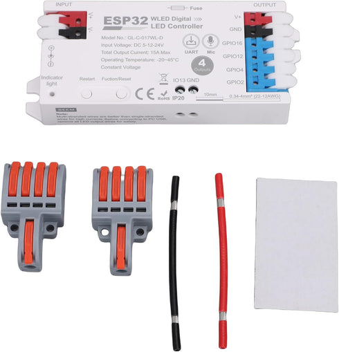 4 15A Yunseity Digital LED Strip Controller, Channel Output with Built in Mic and for RGB RGBW LED Strips, Support WiFi