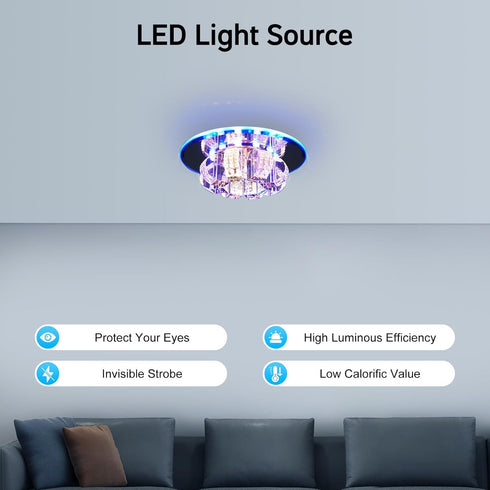 YUASDUU K9 Bulbs Modern Crystal Ceiling Lamps, LED Flush Mount Chandelier Blue-Warm White Pendant Lighting Fixture