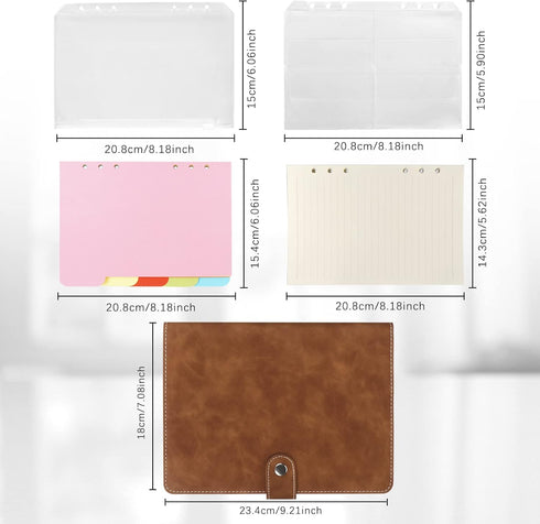 FYY Leather A5 Binder 6 Ring Binder Notebook - PU Leather Refillable Notebook with Binder Pockets, Dividers, Refill Paper, Brown Journal Notebook by FYY