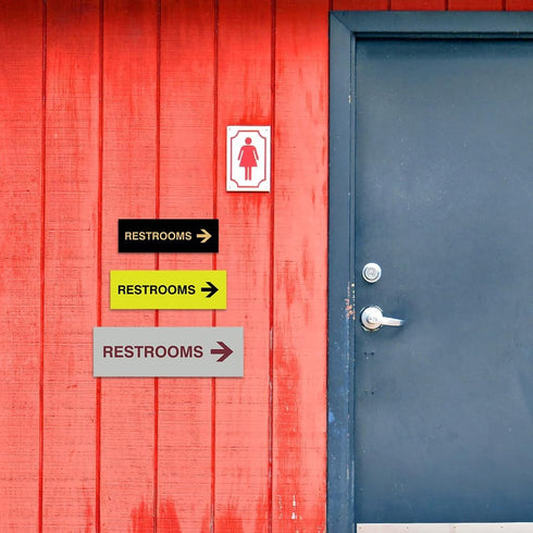 Signs ByLITA Basic Restrooms Right Arrow Sign - Durable Material with Strong Adhesive Tape (Brushed Silver) - 1 Pack