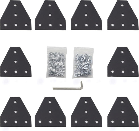 10pcs Corner Bracket Plate Black - 2020 Series T Shape Joint Plates with T Nuts and Screws for Aluminum Rail