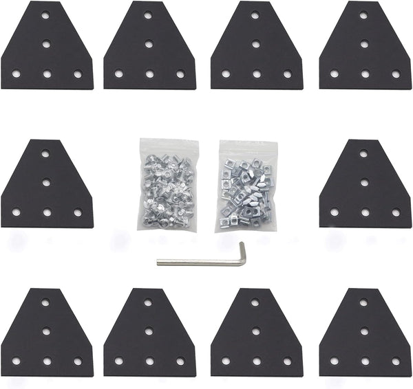 10pcs Corner Bracket Plate Black - 2020 Series T Shape Joint Plates with T Nuts and Screws for Aluminum Rail
