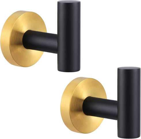 Angle Simple Black & Gold Towel Hook 2 PCS, Stainless Steel Bathroom Robe Holder, Wall Mounted Coat Hand Towel Hanger