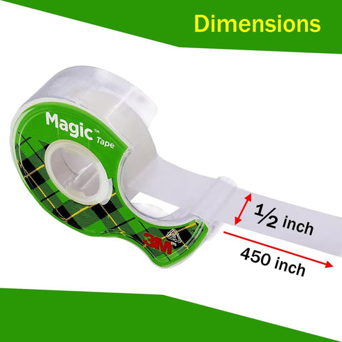 Magic Tape 3 Packs Clear Tape, Magic Tape with Dispensers, Invisible Tape 1/2 x 450 Inches, and a 8 Inch All Purpose Scissors