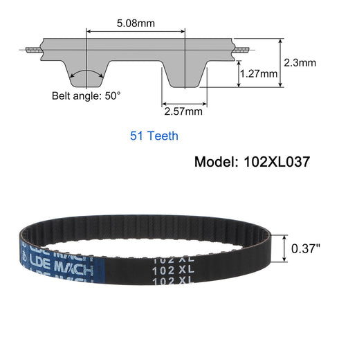uxcell 102XL 037 Timing Belt, 51 Teeth Rubber Geared Cogged Belt, 0.37" Width, 0.20" Pitch Industrial Drive Belt