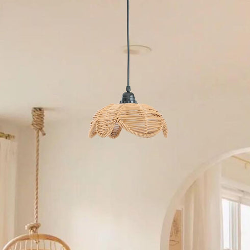 Gralara Imitation Rattan Lamp Shade Woven Lampshade Lotus Flower Shaped Floor Lamp Cover Pendant Light Cover for Bar