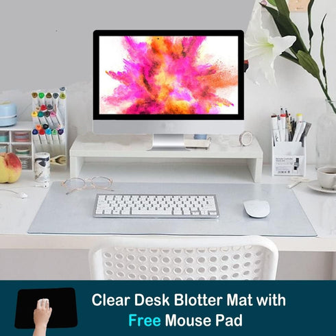 Desk Pad Blotters Protector Clear 14x30 in Plastic Desktopper Writing Surface Cover Desk Organizer Mat with Mouse Pad