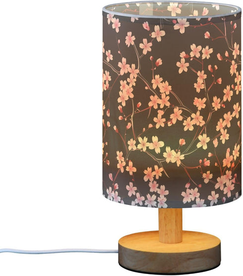 ALAZA Bedside Table Lamp for Bedroom Pink Cherry Blossoms Nightstand LED Light Lamps with USB Port Linen Fabric Shade