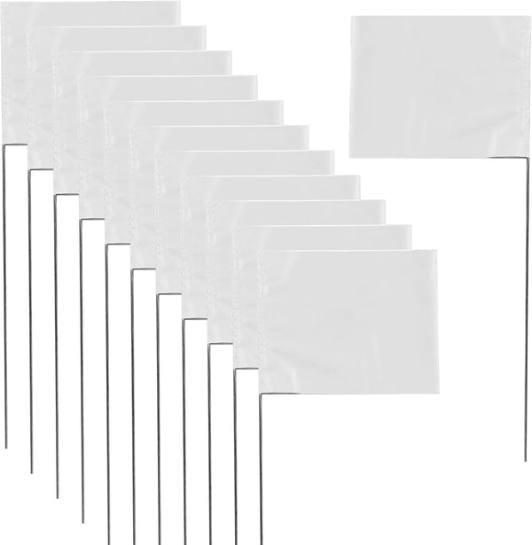 50 Pack Marking Flags, Yard Flags 12 x 2.5 x 3.5 Inch for Lawn, Landscape Survey, Sprinkler, Irrigation Flags (White)