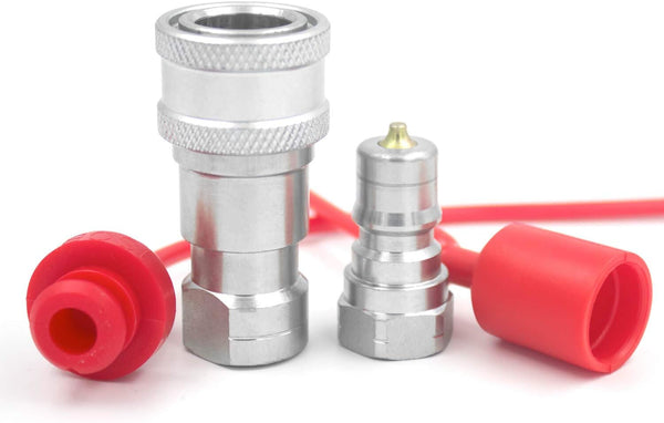 ISO-B Hydraulic Quick Disconnect Coupler, 1/4" NPT Thread, Tractor Quick Coupling with Dust Caps