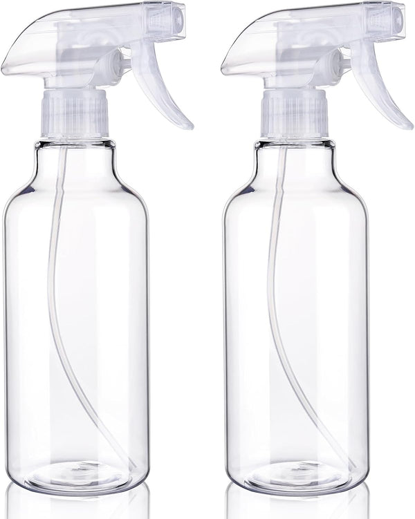 Plastic Spray Bottles, Empty 16.9oz/500ml, 2 Pack Heavy Duty Mist/Stream Water Bottle for Cleaning
