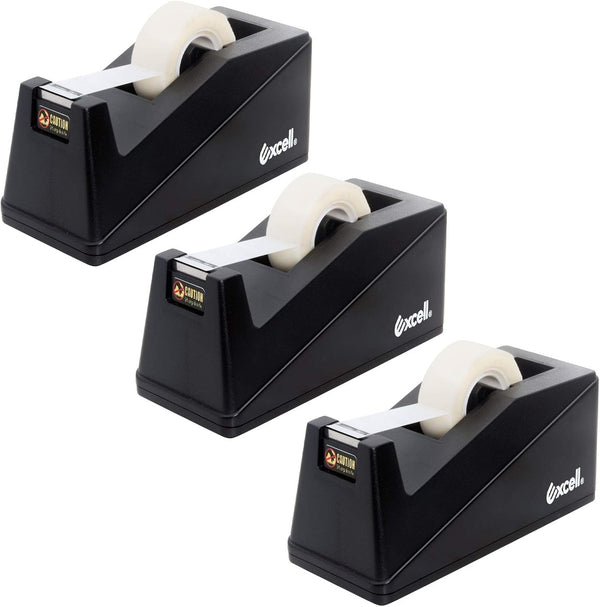 Excell 3 Pack Desk Tape Dispenser (1" core) with Non-Skid Base, Design for Home, Office, Gift Store, Wrapping