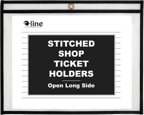 C-Line Stitched Shop Ticket Holders, Both Sides Clear, Open Long Side, 12 x