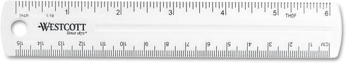 Westcott 6" Length Shatter-Resistant Plastic Ruler, Transparent (45016)