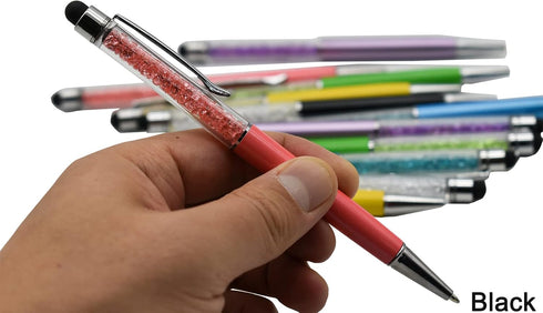 Maydahui 12PCS Crystal Diamond Capacitive Ballpoint Pens, Universal Touch Screen Stylus Pen, Retractable 2 in 1 (Black