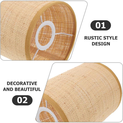 2pcs Veemoon Rattan Drum Lamp Shade Replacement Chandelier Lampshade Woven Cylinder Light Covers Table Lamp Covers