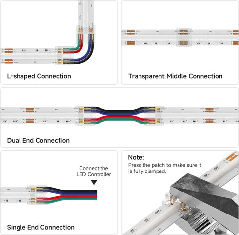 10MM 4PIN Wire,4pin JST,4-PIN 22AWG BTF-LIGHTING FCOB COB Connector Kit for PWM FCOB COB RGB LED Strip