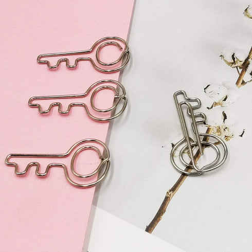 Rurili 20 Pieces Metal Key Shaped Wire Paper Clips for Home, School, Office Use (Silver)