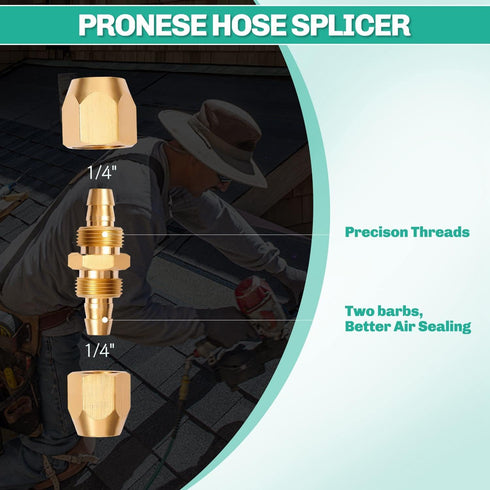 4 Pack Solid Brass HPT Air Reusable Hose Splicer Repair Kit for 1/4-Inch ID Hose