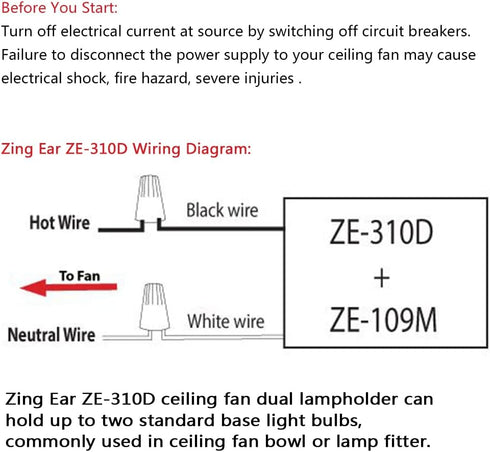 Ze-310d, Zing Ear Ceiling Fan Light Switch & Socket Replacement Parts - Pull Chain Switch for Lamp Holder (Nickel
