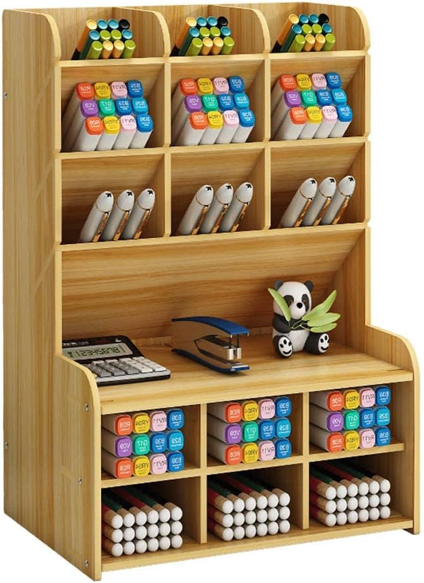 Wooden Desk Organizer, Large Capacity DIY Pen Holder Storage Box for Office, Home, School Supplies