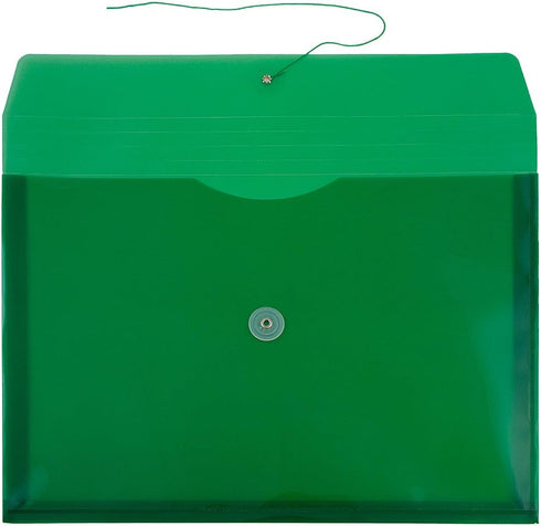 JAM PAPER Plastic Envelopes with Button & String Tie Closure, Legal Booklet Size, Green, 12/Pack