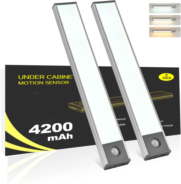 FLAMWILD Under Cabinet Lighting, 4200mAh Motion Sensor Light Indoor, 3 Color Temp Rechargeable