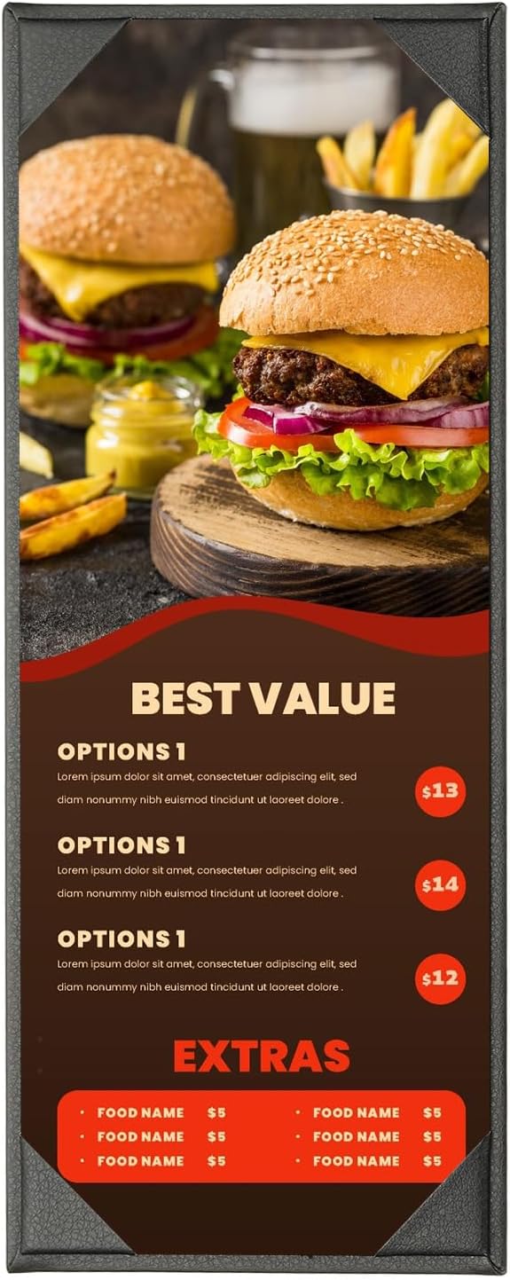 PATIKIL 4.25x11 Inch Leather Menu Covers for Restaurant, Menu Holder Single View Menus
