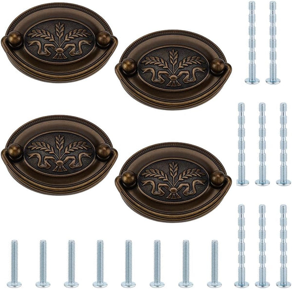 PH PandaHall 4 Pack Antique Drawer Pulls Handles Oval Bail Drawer Pulls