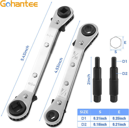 gohantee HVAC Service Wrench Tools, Air Conditioner Valve Ratchet Wrench with Bit Adapter Kit
