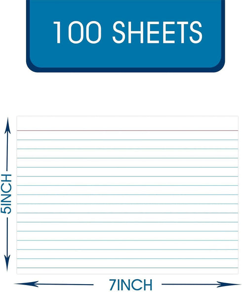 5x7, 100 White Index Cards Ruled Index Cards, Flash Cards for Studying, File Note Cards, Study Cards, Flash Cards, Pcs