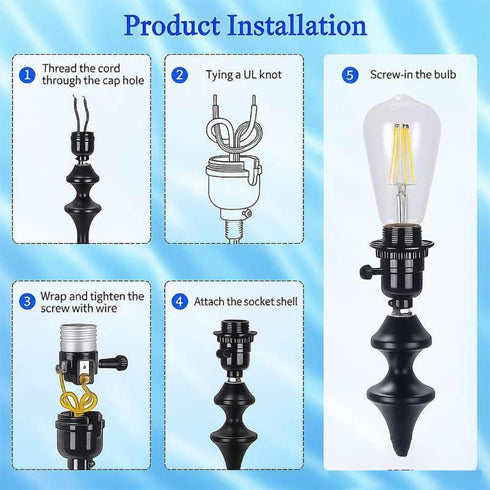 ALSHKASS E26 (3-Pack Threaded Lamp Socket Replacement,Socket ON/Off Switch & Shade Ring, Screw-in Base for Table Lamps