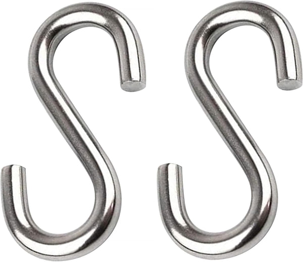 2 Pack 3.3-Inch Heavy Duty S Hooks, 304 Stainless Steel Hammock Hooks with Maximum Load Capacity of 557 lbs
