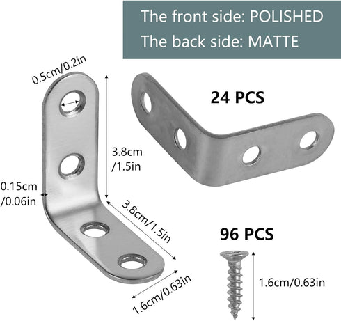 24 90 96 1.57 Inch Pcs L Bracket Stainless Steel Corner Brace, Degree Right Angle Shelf Brackets with Pcs Screws, L
