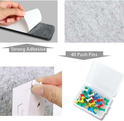 Felt Pin Board Bar, 13"x2", Pack of 8 Bulletin Board Strips with 40 Push Pins for Home Office