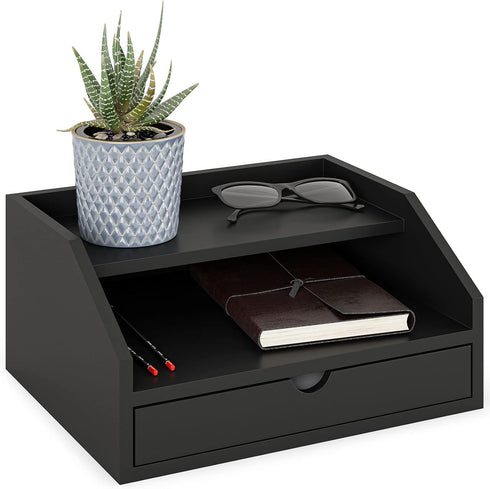 Ballucci Desk Organizer with Drawer, 3 Tier Paper, Office Supplies and File Organizer for Desktop - Black