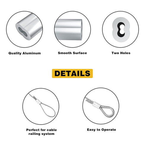 Sanuke 200PCS 3/64" Aluminum Crimping Loop Sleeve for 3/64" Diameter Wire Rope and Cable