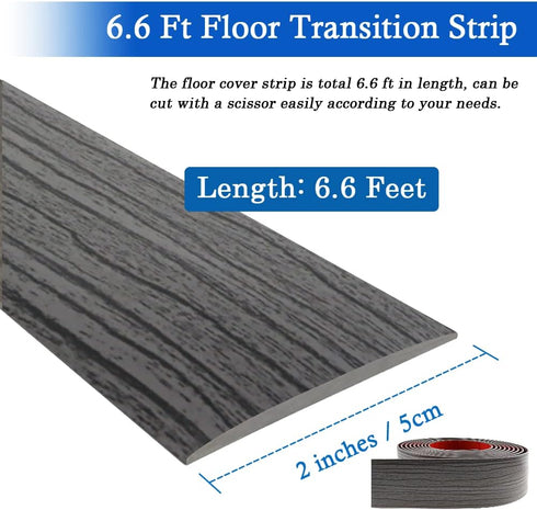 Floor Transition Strip, Self Adhesive Vinyl Cover Strips for Laminate Flooring, Elegant Wood Grain Design (5cm, 6.56Ft)