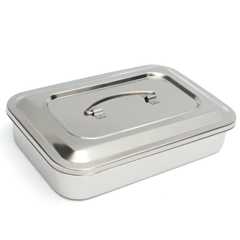 Stainless Steel Instrument Tray Organizer Holder with Lid and Handle Grip