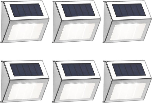 Pack 6 Solar Lights Outdoor Waterproof Deck Light, Solar Stair Lights Outside LED Step Lighting Stainless Steel
