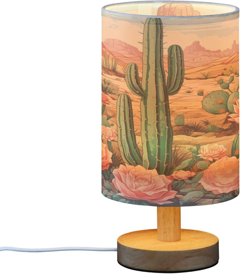 ARGTILDN Cactus Flowers Desert LED Table Lamp for Bedroom Bedside Lamp with USB Charging Ports Decor Nightstand