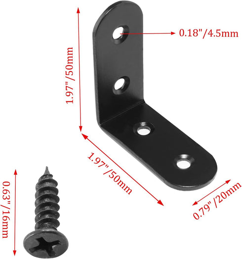 Rierdge 20 50mm (2 Inch Pcs Black Corner Brace L Bracket, Stainless Steel Right Angle Brackets, Metal Joint Right Angle