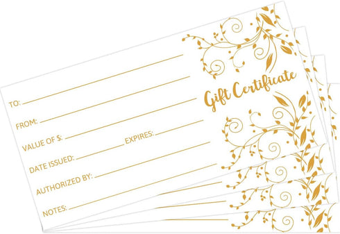Fancy Land Blank Gift Certificates, 25pcs Gold Foil Cards with Envelopes for Business