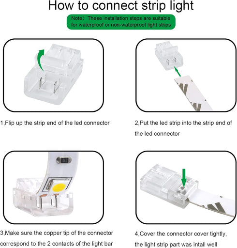 RGBZONE 10Pcs 2Pin 10mm LED Strip Connectors, Unwired Gapless Solderless Quick Connectors for LED Strip Lights