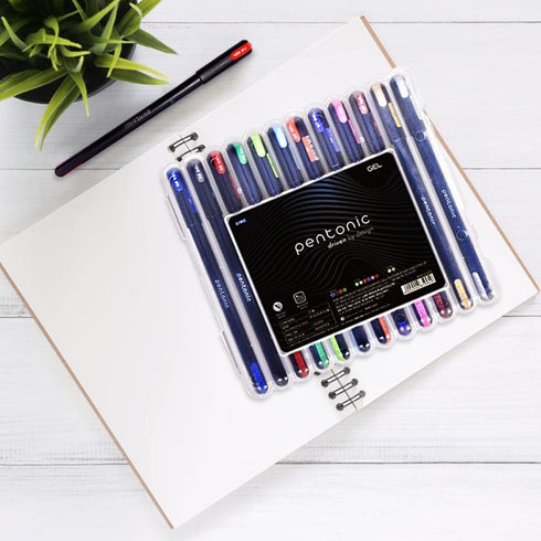 Pentonic Gel Pen with Hard Box Case, Waterproof Gel Ink, Comfortable Grip, Multicolor Ink, Pack of 10 Pens