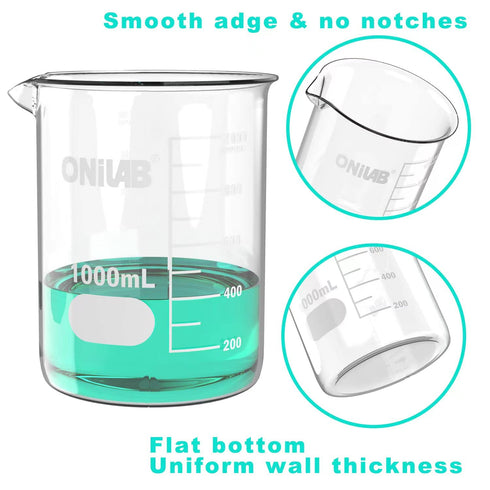 ONiLAB 12pcs Glass Beakers Shot Glass, Vol. 25ml, 3.3 Borosilicate Griffin Low Form with Printed Graduation