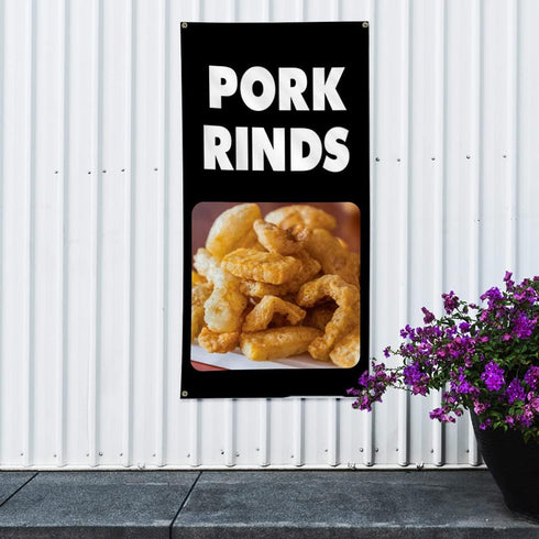 Fastasticdeals 4 Grommets 48x24Inches Vertical Vinyl Banner Multiple Sizes Pork Rinds Food and Drink Restaurant