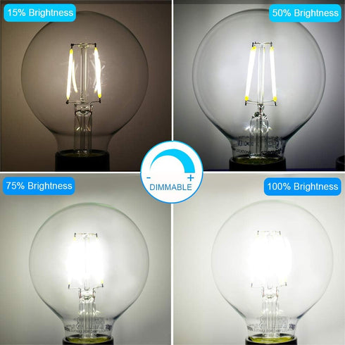 G25 Dimmable Bulb, 40 5000K,350LM, E26 G80 Bulb, 6-Pack E ENERGETIC LIGHTING LED Globe Edison Light Watt Equivalent