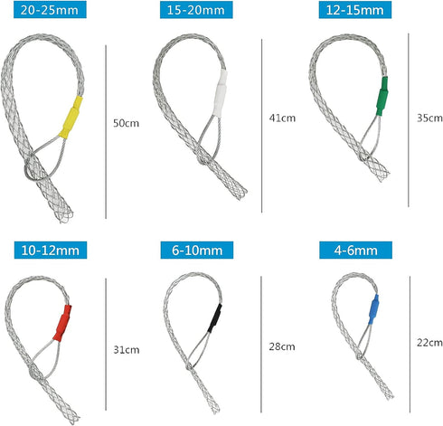 Black Cable Pulling Grip Sock Kit, Flexible Eye Mesh Rope, Galvanizing Steel Antislip Pipe Wire Pulling Grips Set